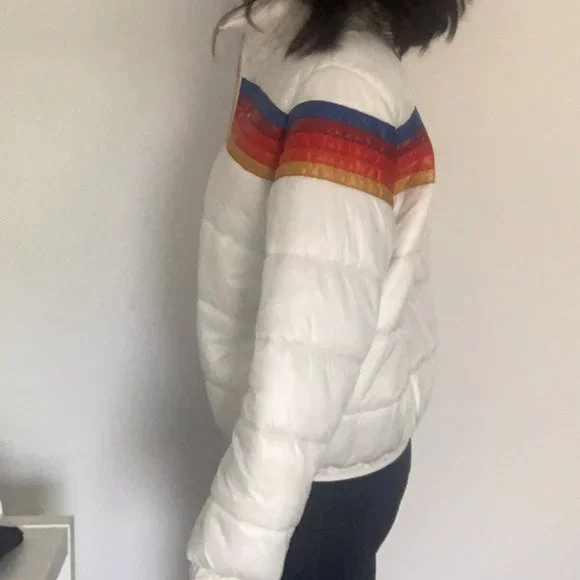 AVIATOR NATION 5 STRIPE LUXE APRES PUFFER JACKET - GLOSSY WHITE - Picture 8 of 8